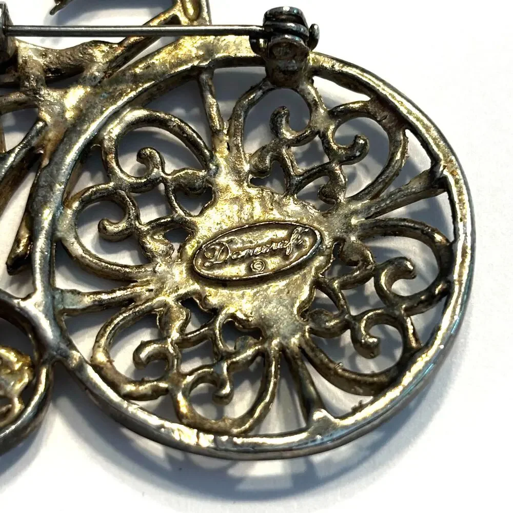 Vintage Danecraft brooch penny farthing cycle silver filigree style mid century